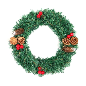 Couronne de Noël en PVC vert avec baies rouges et pommes de pin pour décoration intérieure