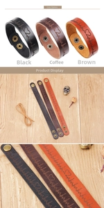 Détail de bracelets en cuir vintage avec gravure d'ecg et boutons-pression réglables
