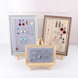 Wooden Photo Frame Jewelry Display Stand Organizer Wood Holder For Earrings Rings Necklaces Desktop Easel Wall Hanging