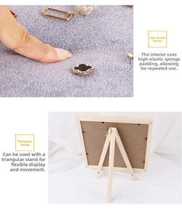 Detail of soft foam sponge surface and wooden foldable stand for jewelry display board