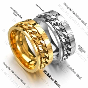 Detail of rotatable stainless steel rings with Cuban chain inlay and Roman numerals