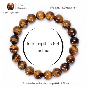 Natural 10mm yellow tiger eye beaded bracelet for men and women with 6.6 inch inner length