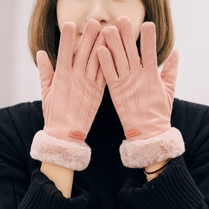 Suede Winterhandschuhe Für Damen Warm Fleece Gefüttert Kunstpelzbesatz Touchscreen Kaltes Wetter Schleife Tierdesign Elegant