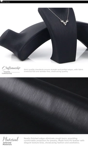 Close-up of black PU leather necklace display stand with fine brushed texture and edges