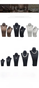 Size specifications chart for brushed leather portrait necklace display stands in five sizes