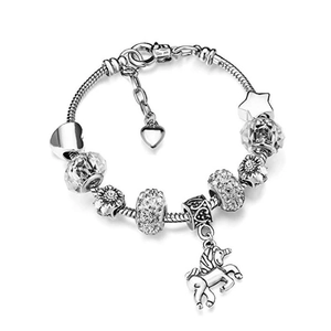 Rainbow unicorn charm snake chain bracelet with sparkling beads and heart pendant
