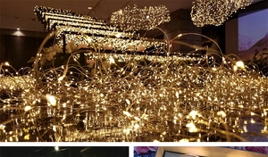 Macro view of warm white LED copper wire fairy lights with high-brightness starry beads