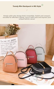 Collection of mini faux leather backpacks in five colors with round ring zip pulls