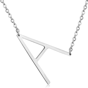 Detailed view of silver letter A pendant necklace with high-polished O-chain finish