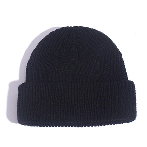 Classic black knitted docker cap with ribbed texture for winter warmth and comfort