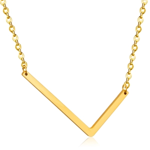 Polished 18K gold plated V-shaped pendant necklace with reflective finish on white base