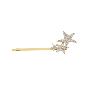 Elegant gold-tone hair clip with three sparkling rhinestone-paved star ornaments