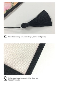 Detailed macro view of black tassels and high-density fabric edging on the wall tapestry
