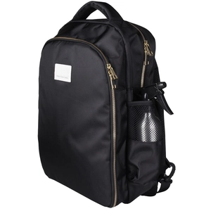 Professional black nylon barber backpack for hair tools with side pocket and logo