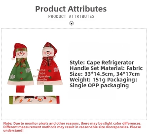 Detail of Christmas snowman themed appliance handle covers with festive embroidery patterns