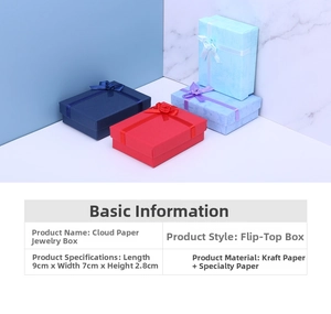 Detailed size chart for the 9x7x2.8cm cloud paper jewelry box showing lid and base style