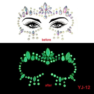 Luminous face jewels stickers YJ-12 with before and after glow in the dark effect