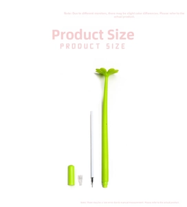 Detailed components of a green four-leaf clover pen showing pen body, cap, and refill