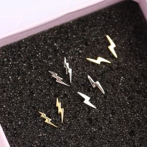Minimalist S925 silver lightning bolt stud earrings set in gold and silver finish