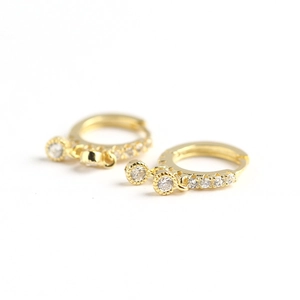 Sparkling S925 sterling silver hoop earrings with zircon stones and teardrop charms
