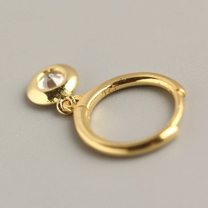 Elegant gold-plated S925 sterling silver hoop earrings featuring a round bezel-set zircon