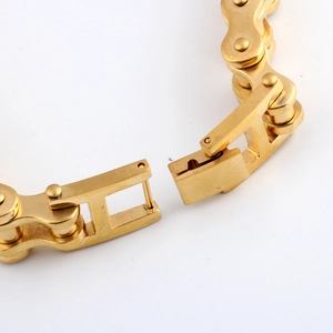 12mm gold stainless steel bicycle chain bracelet with industrial link design and clasp
