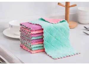 Macro view of thick microfiber cleaning cloths with diamond pattern and neat overlocking