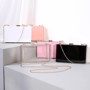 Acrylic Evening Clutch Bag Transparent Box Crossbody Handbag With Metal Chain Strap For Women Fashion Party