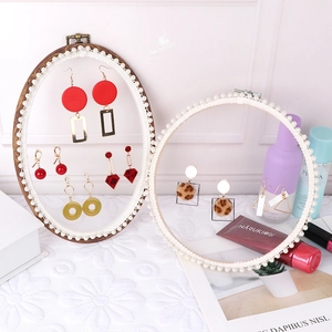 Lace jewelry display stand set with pearl border and wooden frame for earrings and studs