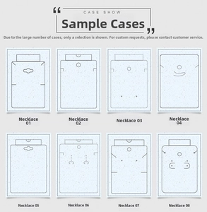 Detailed catalog of eight distinct jewelry display cards with various hanging hole designs