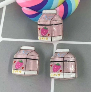 Three cute resin strawberry milk box charms for DIY crafts and phone case decoration
