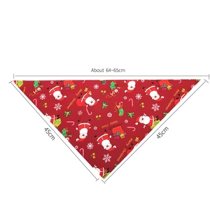 Christmas dog bandana with festive red Santa Claus patterns, 64x45cm size shown on white
