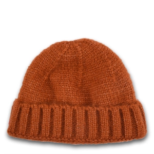Kids warm knit skull cap in burnt orange, featuring a soft thick ribbed texture