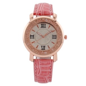 Elegant ladies watch with pink crocodile leather strap and rose gold Roman dial