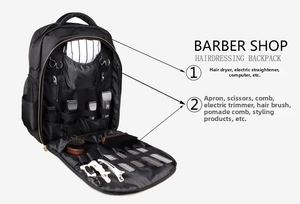 Detailed view of internal compartments for barber tools inside the professional backpack