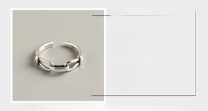 Detail view of 925 sterling silver chain link open ring with dimension and weight specs