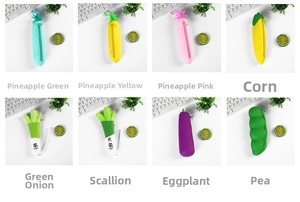 Detailed grid of cute silicone fruit and vegetable pencil cases with zippers and straps