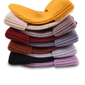 Winter ribbed knit beanies for women in multiple colors with thick fold-over cuff design