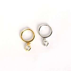 Minimalist S925 sterling silver hoop earrings with round cubic zirconia in gold and silver