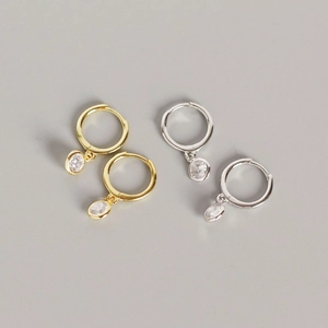 Minimalist 925 Sterling Silver Round Zirconia Inlaid Hoop Drop Earrings Chic Geometric Jewelry For Women Everyday Accessory