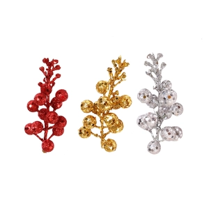 Tiges de baies de Noël scintillantes or, rouge et argent pour décoration de sapin festif