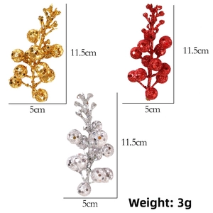 Dimensions détaillées des branches de baies de Noël scintillantes or rouges argent