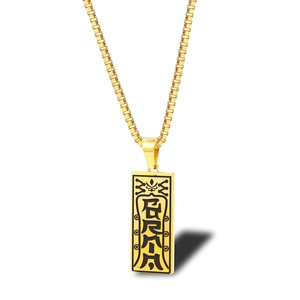 Golden titanium steel Taoist talisman pendant necklace with a sleek box chain for unisex