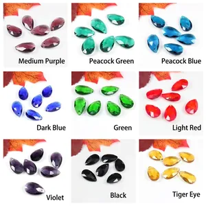 Faceted teardrop glass crystal beads in nine vibrant colors for DIY jewelry crafts