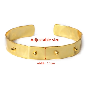 Fashionable gold rivet punk cuff bracelet with round beads and adjustable opening