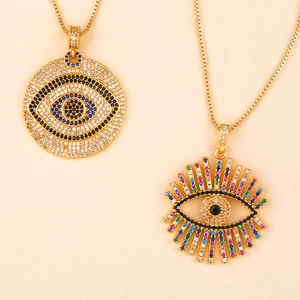 Golden Evil Eye necklaces featuring colorful zircon inlay on delicate box chains