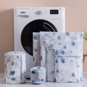 Printed Mesh Laundry Bag For Washing Machine Protection Polyester Underwear Bra Delicate Wash Bag Home Clothes Storage Organizer Bag