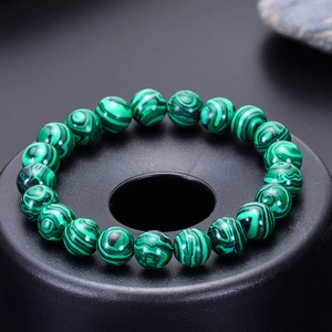 Bracelet en Malachite Naturelle pour Femmes Hommes Bracelet de Perles de Pierre Verte Ronde Fait à la Main Bijoux de Mode