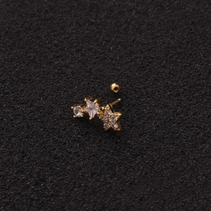 Gold star and flower ear studs with clear zircon and ball back for cartilage piercing