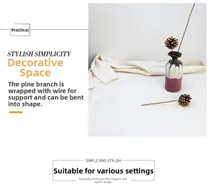 Detail of decorative pine cone branch with flexible inner wire for DIY floral styling